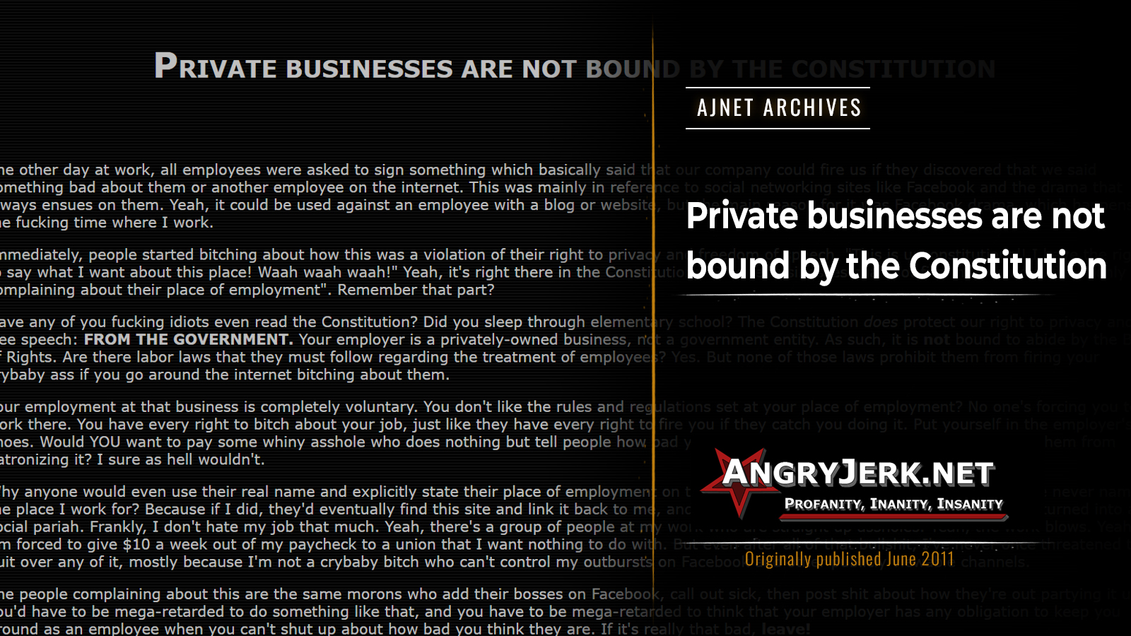 AJnet Archives – Private businesses are not bound by the Constitution