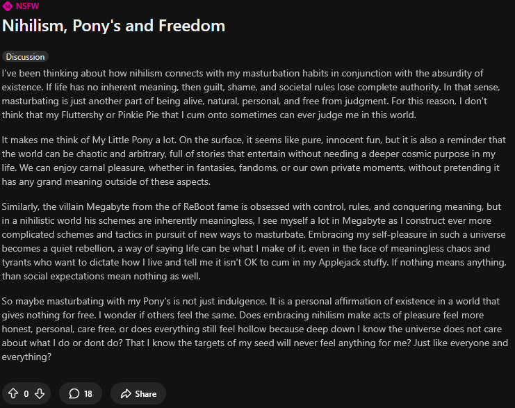 Screenshot of Reddit post about nihilism.